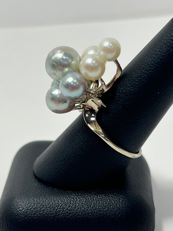 Vintage 14K White Gold Two Toned Cultured Pearl R… - image 5