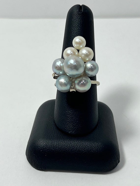 Vintage 14K White Gold Two Toned Cultured Pearl R… - image 1