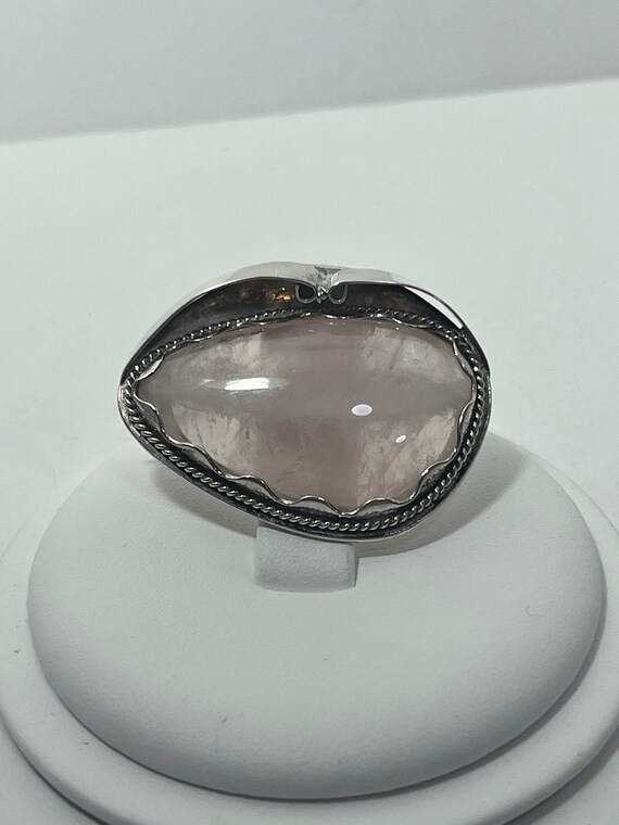 Vintage Sterling Silver Rose Quartz Brooch - image 2