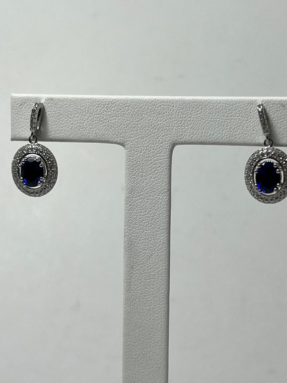 Elegant Synthetic Sapphire Sterling Silver Earrin… - image 1
