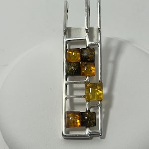 Vintage Sterling Silver Amber Abstract Pendant