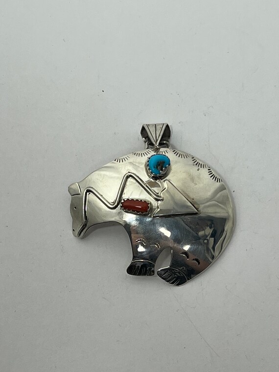 Vintage Sterling Silver Navajo Bear Pendant With Turquoise and - Etsy