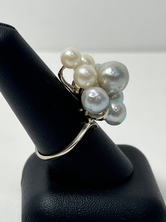 Vintage 14K White Gold Two Toned Cultured Pearl R… - image 3