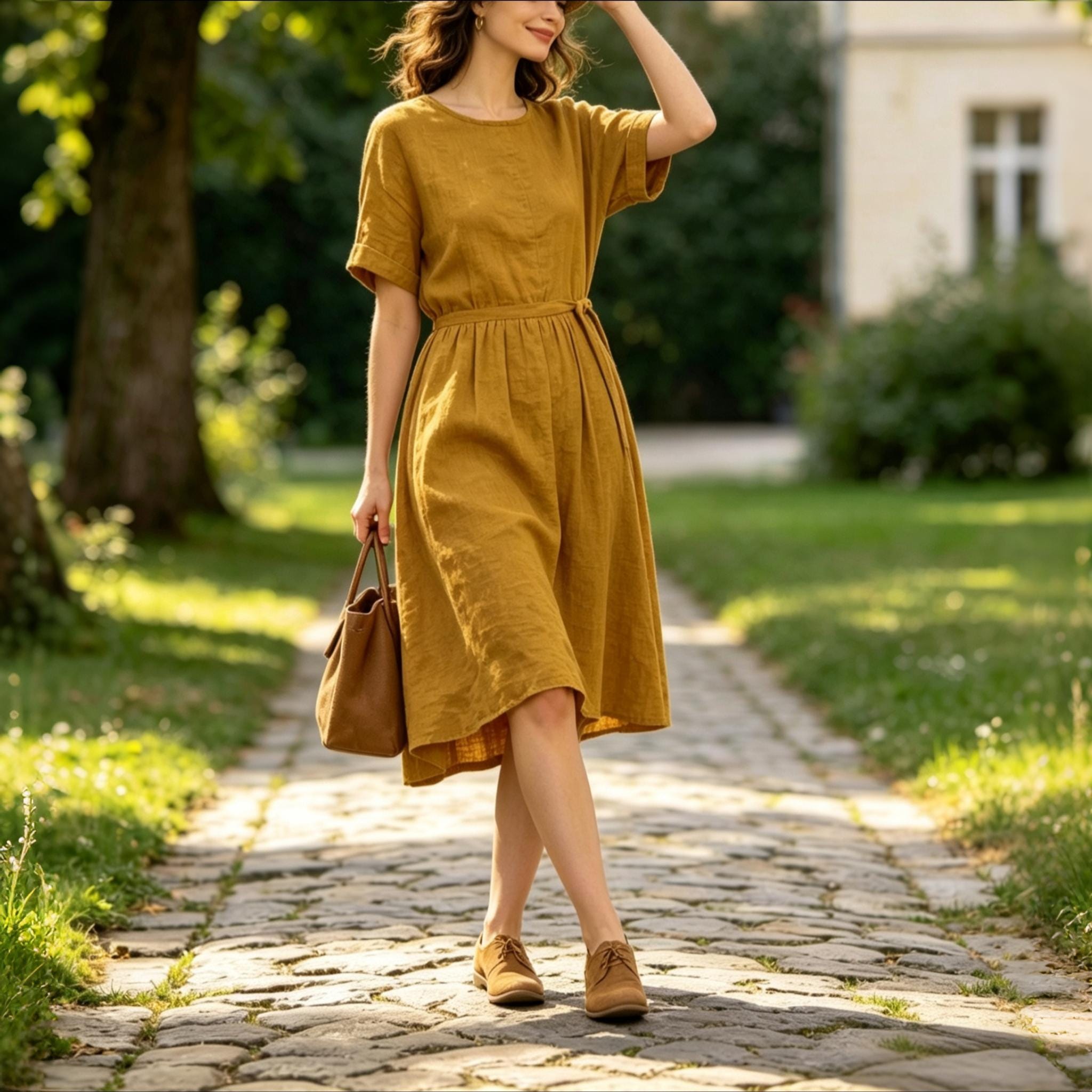 Linen Blend Midi Dress