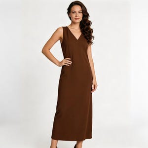 dark brown casual dress Normal Rib Long Sleeve Dress in Dark Brown
