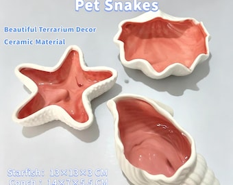 Ceramic Sea Shell Reptile Water Dish: Ocean Terrarium Decor for Small Reptiles