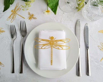 Gold dragonfly place setting decoration,  Set of 6 dragonfly table decorations, Wedding table decor