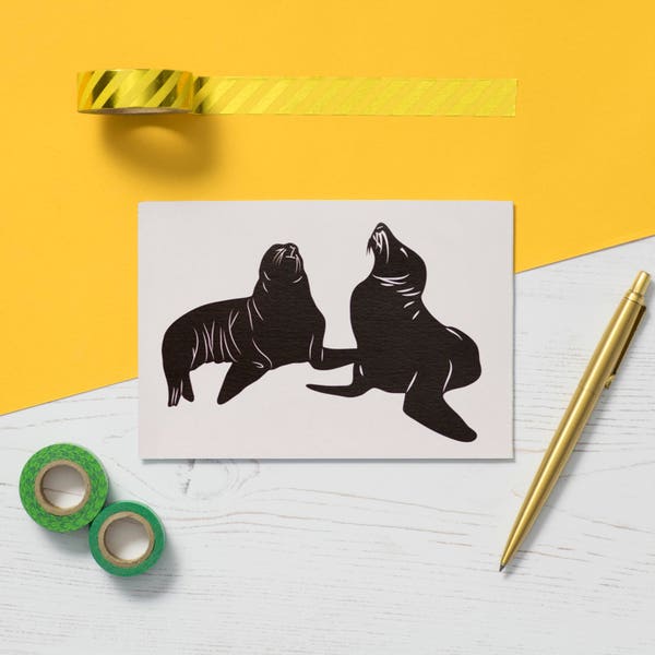 Sea Lions Greetings Card, Animal Lovers Card