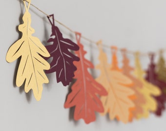 Oak Leaf Autumn Garland, Fall Wedding Paper Leaf Garland, Rustic Leaf Garland