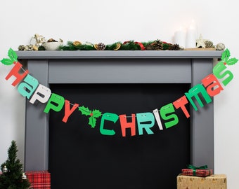 Happy Christmas Mantel Garland, Holiday Garland