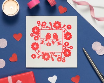 Valentines Card Wife, Valentines Card for her, Cute Lovebirds Wedding Card, Engagement Card