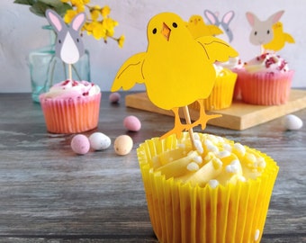 Yellow Easter Chick Cupcake Topper, Spring Cake Decoration, Easter Decorations, Sample Sale