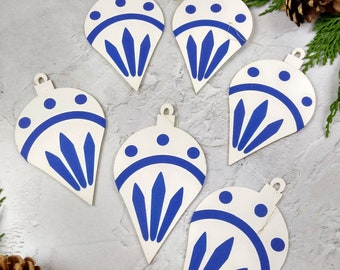 Set of 6 Blue and White Pendant Paper Christmas Decorations, Paper Baubles, Paper Tree Ornaments