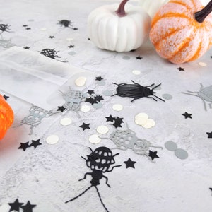 Beetle Halloween Party Confetti, Silver and Black Insect Table Confetti