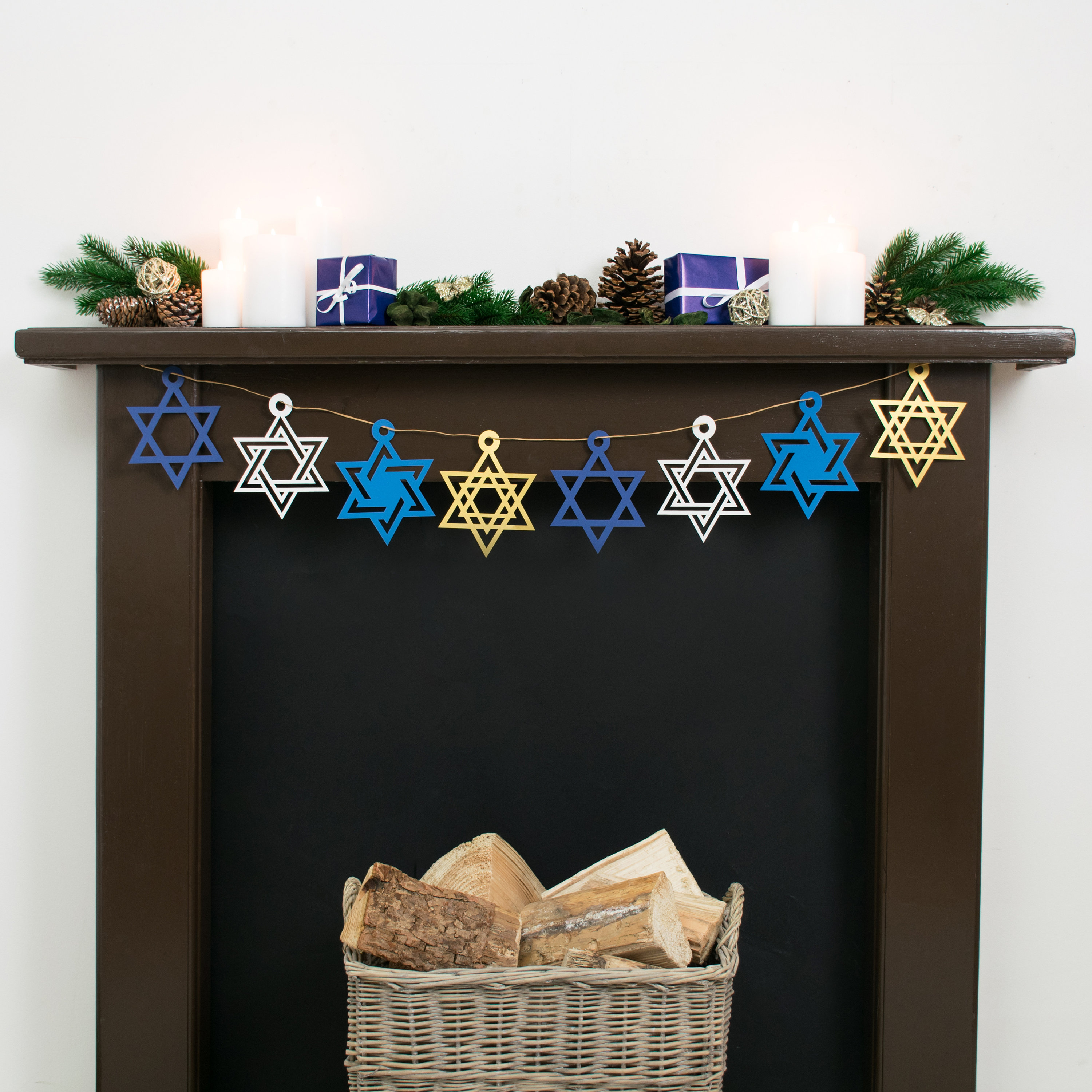 star Of David Hanukkah Garland Blue & Gold Jewish Holiday Decor