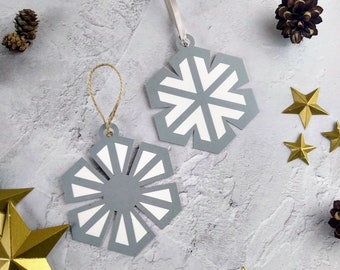 2 Silver Snowflake Paper Christmas Decorations, Snowflake Tree Ornaments