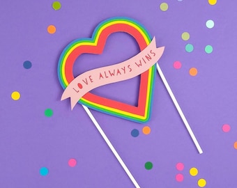 Love Always Wins lgbtq wedding cake topper, pride cake topper