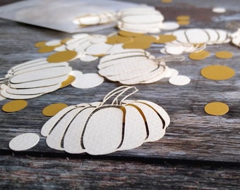 Pumpkin Party Confetti, Thanksgiving Decor,  Cream and Gold Halloween Pumpkin Confetti