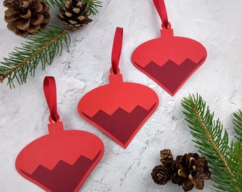 Set of 3 Red Paper Bauble Christmas Decorations, Tree Ornaments, Xmas Decorations