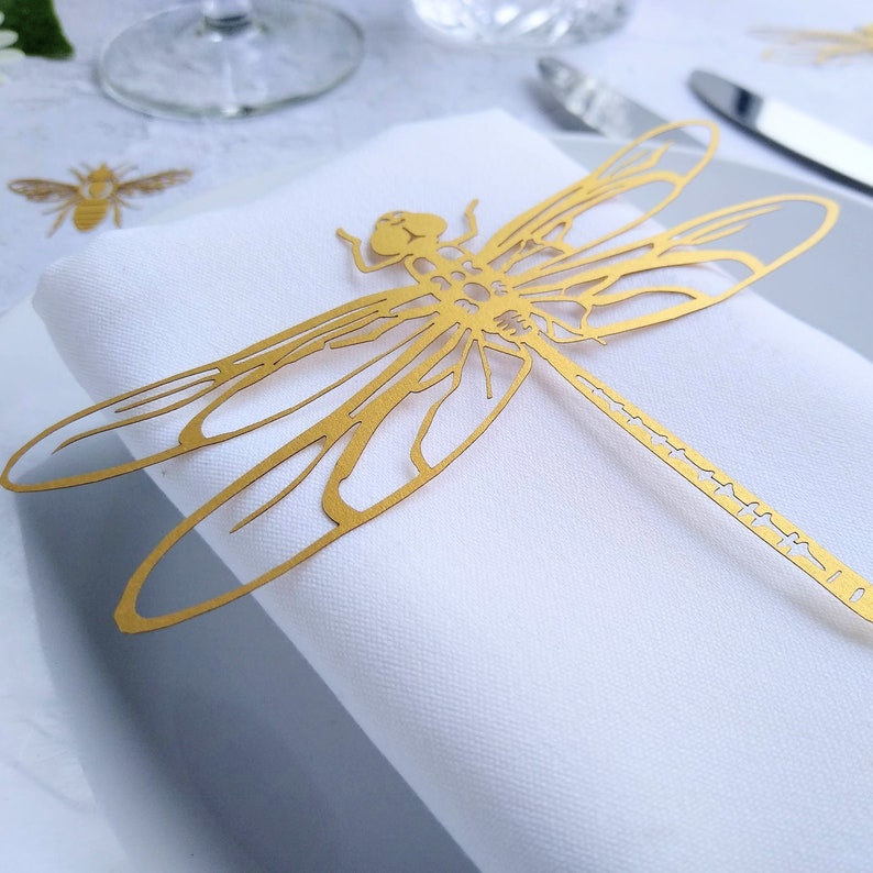 Gold Libelle Gedeck Dekoration, 6er Set Libelle Tischdekoration, Hochzeit Tischdekoration Bild 3