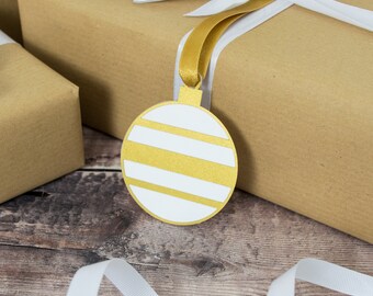 Gold and White Christmas Bauble Gift Tag Set of Four - Handmade Holiday Gift Tags