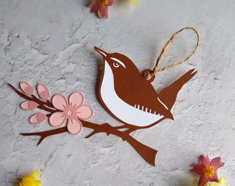 Wren papercut decoration, Spring Hanging Decoration, Easter Tree Decoration