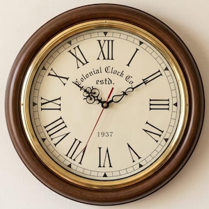 Vintage Colonial Wall Clock, Large Roman Numeral Wooden Clock, Classic Antique Style Home Decor