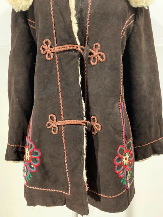 Vintage Embroidered Shearling Afghan Jacket Coat … - image 2
