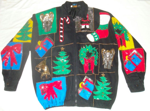 Vintage Christmas Sequin Jacket modi Denim Womens
