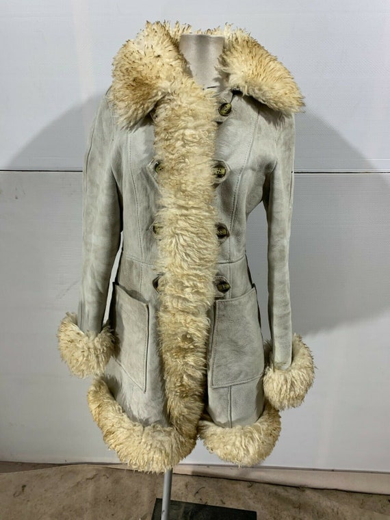 Vintage Grey Shearling Afghan Jacket Coat Small M… - image 1