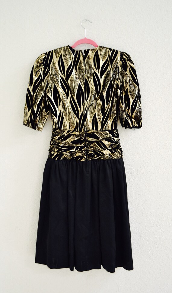 80s Metallic Prom Dress Black and Gold by Halston… - image 10