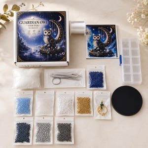 Kit de artesanato com miçangas Coruja Guardiã, Kit de miçangas Lua e Estrela Celestial, Kit de artesanato de coruja, Conjunto de arte com miçangas para iniciantes, Presente para adultos e adolescentes