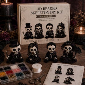 3D Skelett Perlen Kit, Bauernhof Skelett 4-teilige Perlen Bastelset, Halloween Perlenstickerei, Anfängerfreundliches Bastelgeschenk