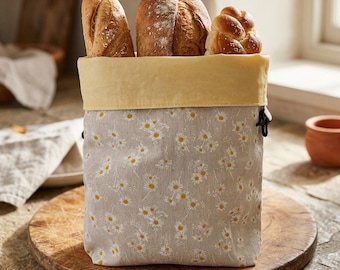 Beeswax Bread Bag, Cotton Linen Food Storage, Reusable Bakery Pouch (17x13in)