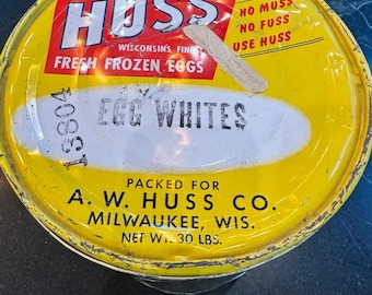 Vintage A.W. Huss Co. 30-Pfund-Dose für gefrorenes Eiweiß | Milwaukee, Wisconsin
