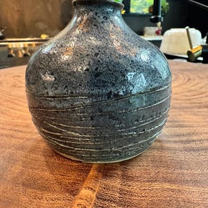 Vintage Studio Pottery Small Vase Hand-Thrown Dark Speckled Glaze Signed B 16