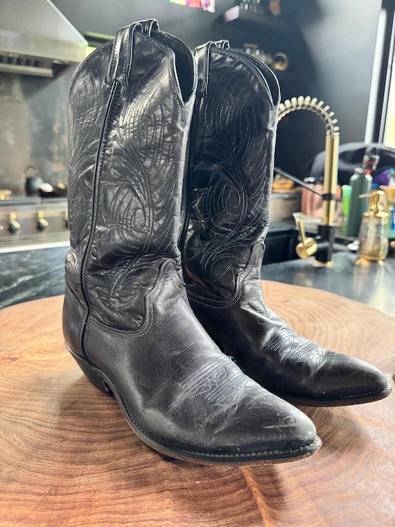 Vintage Dan Post Black Leather Cowboy Boots | Women's Size 7 M