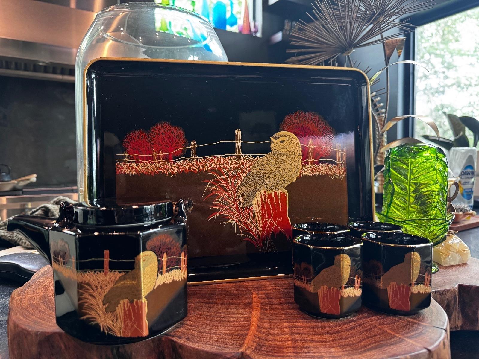 Otagiri Golden Owl Lacquerware & Porcelain Set