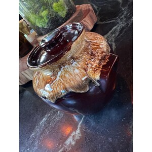 Vintage RRP Co Brown Drip Glaze Ceramic Bean Pot 2Qt Casserole Cookware W/ Lid