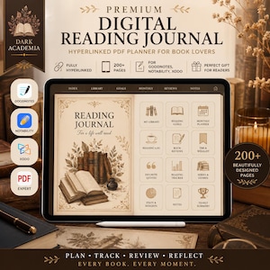 Digitales Lesetagebuch für GoodNotes, Notability & Xodo | Hyperlink-Buchtagebuch | Leseplaner | Dark Academia | Kindle, BookTok Geschenk