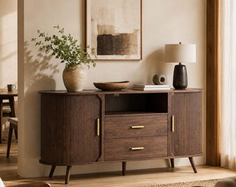 Modern Sideboard Buffet Cabinet with Sliding Door Adjustable Shelf Coffee Bar Storage