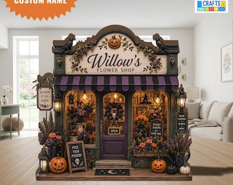 Personalized Halloween Flower Shop Sign, Custom Name Gothic Decor, Spooky Floral Wall Art, Fall Halloween Gift