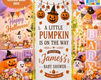 Little Pumpkin Baby Shower Banner, Halloween Baby Shower Welcome Sign, Personalized Linen Banner, Fall Baby Party