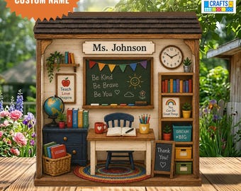 Personalized Teacher Classroom Wooden Block, Custom Teacher Name Sign, Teacher Appreciation Gift, Classroom Shelf Decor