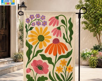 Colorful Wildflower Garden Flag, Retro Floral Yard Decor, Boho Flower Garden Banner, Cottage Garden Flag, Spring Summer Outdoor Decoration