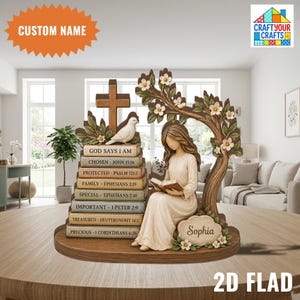 Personalisierter christlicher Holzblock, benutzerdefiniertes Schrifttabellenschild, Glaube-Bibel-Vers-Schreibtischdekoration, katholische Gnadenandenken