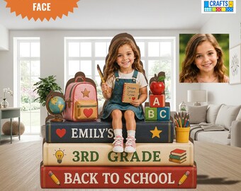 Personalized Back to School  Wooden Block, Custom Student Photo Plaque, First Day of School Keepsake, Custom Grade Sign, School Desk Decor