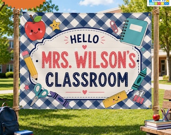 Personalized Classroom Tapestry Banner, Welcome Classroom Decor, Back To School Teacher Banner, Teacher Door Sign