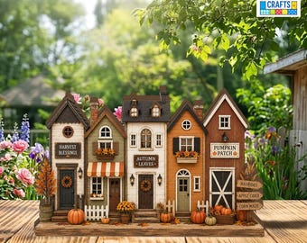 Fall Village Wooden Block, Autumn Harvest Tiered Tray, Thanksgiving Pumpkin Patch Sign, Rustic Fall Home Decor