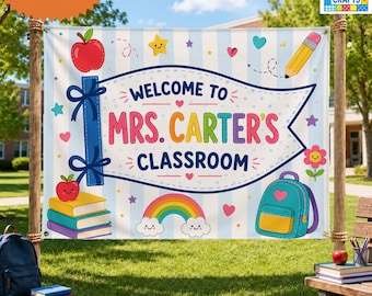 Custom Teacher Classroom Tapestry Banner, Welcome Classroom Sign, Back To School Banner, Classroom Door Decor